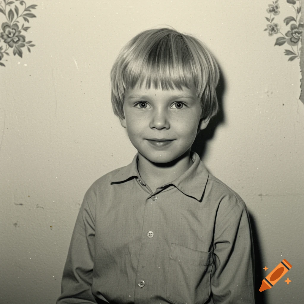A vintage black and white portrait of a young boy.