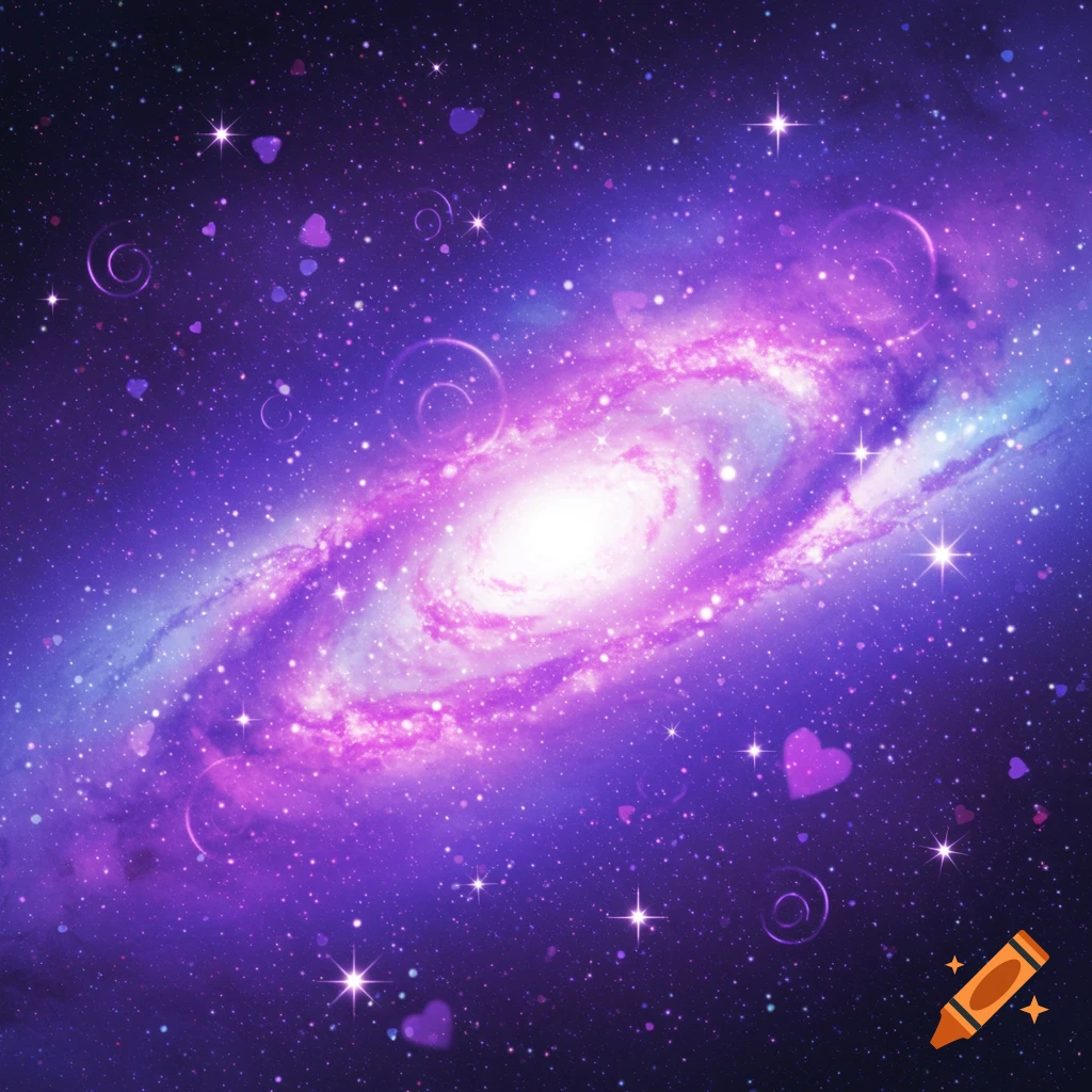 An anime-style purple and blue galaxy filled with stars, swirls, and hearts.