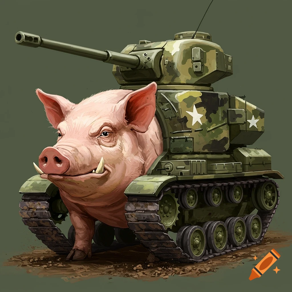 A pig integrated into a military tank.