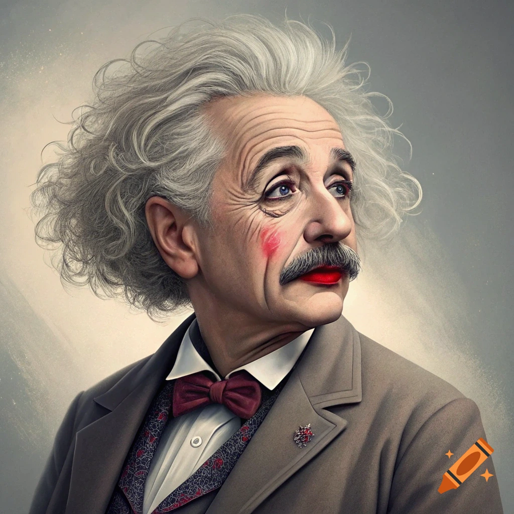 Portrait of Albert Einstein wearing clown makeup