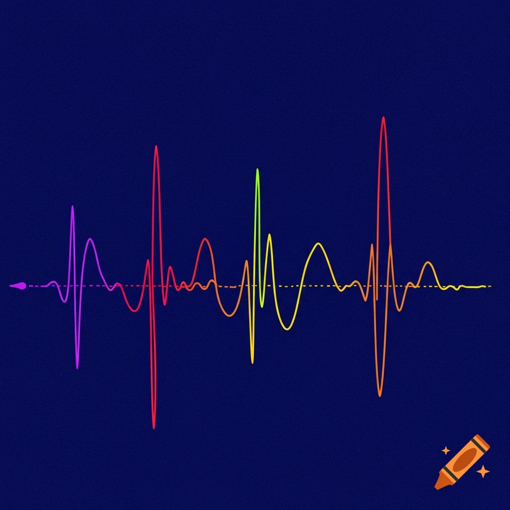 A colorful line graph resembling a pulse or waveform on a dark blue background.