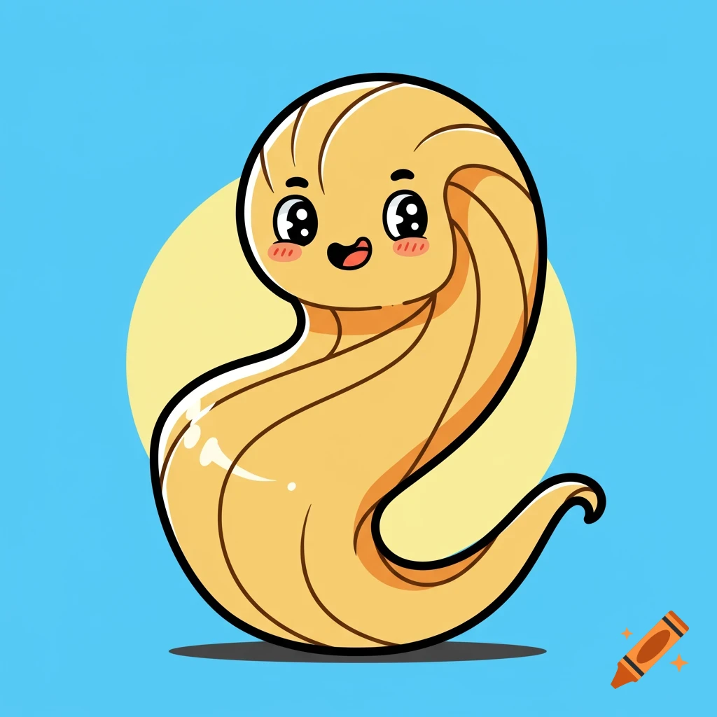 Cartoon illustration of a happy personified strand of blonde hair against a blue background.