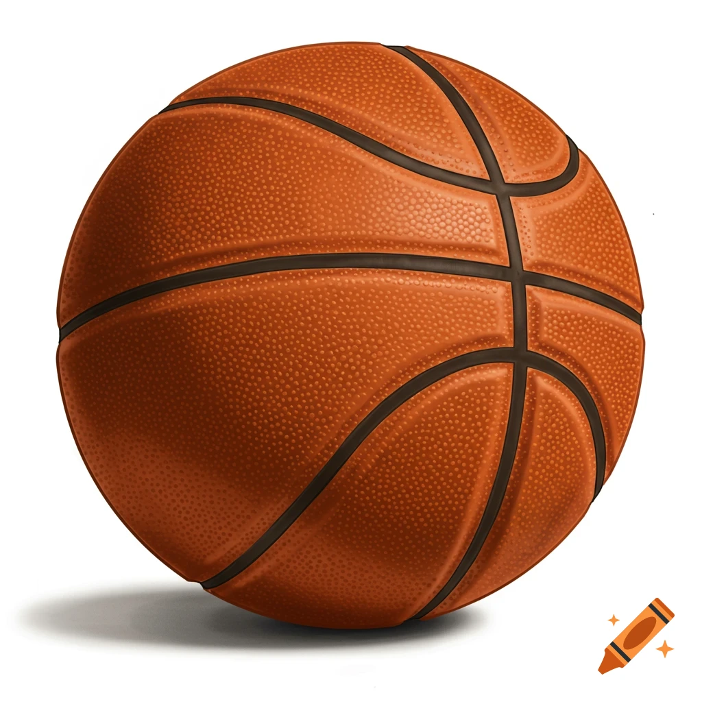A detailed basketball on a white background with a shadow.