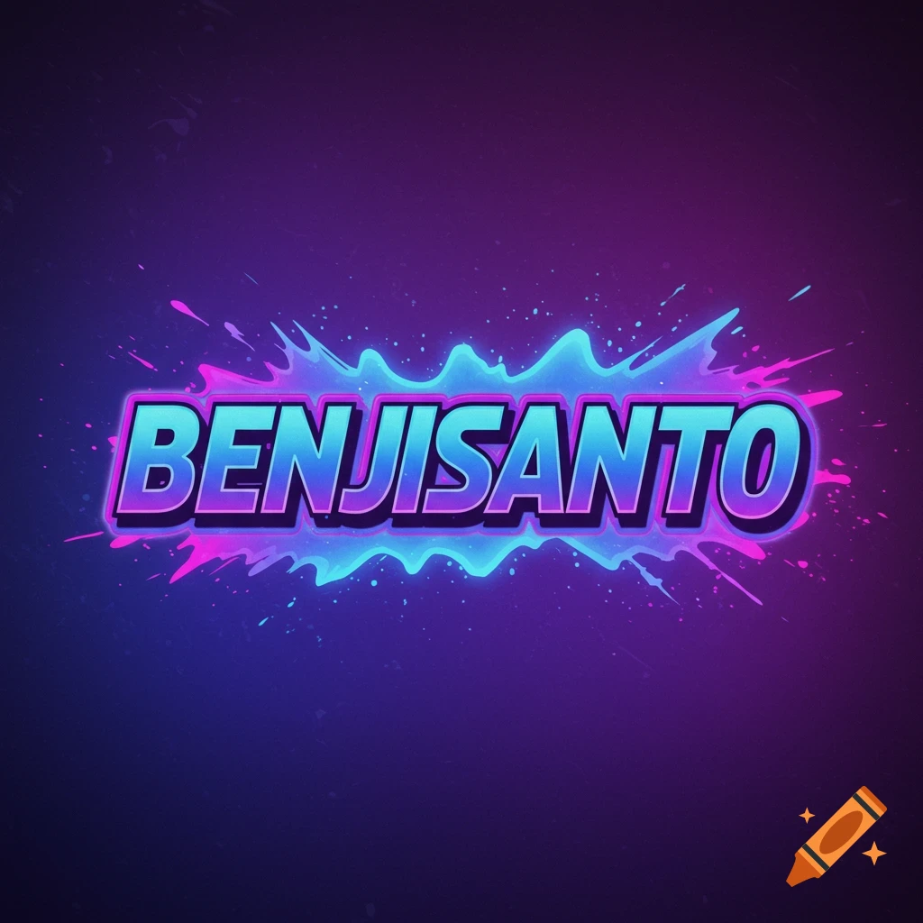 Stylized logo with BENJISANTO text and vibrant splatters on a dark background.
