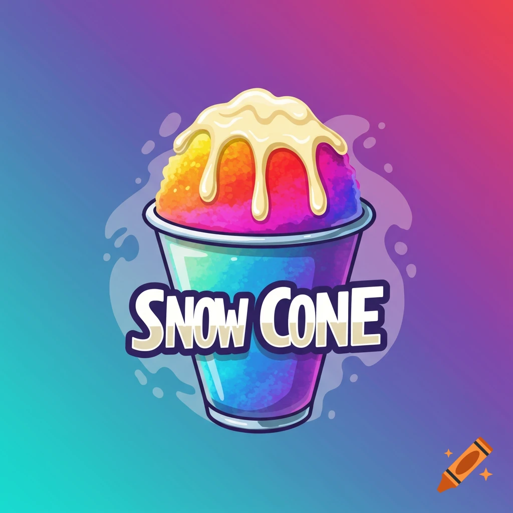 A colorful, stylized snow cone logo with the words SNOW CONE.