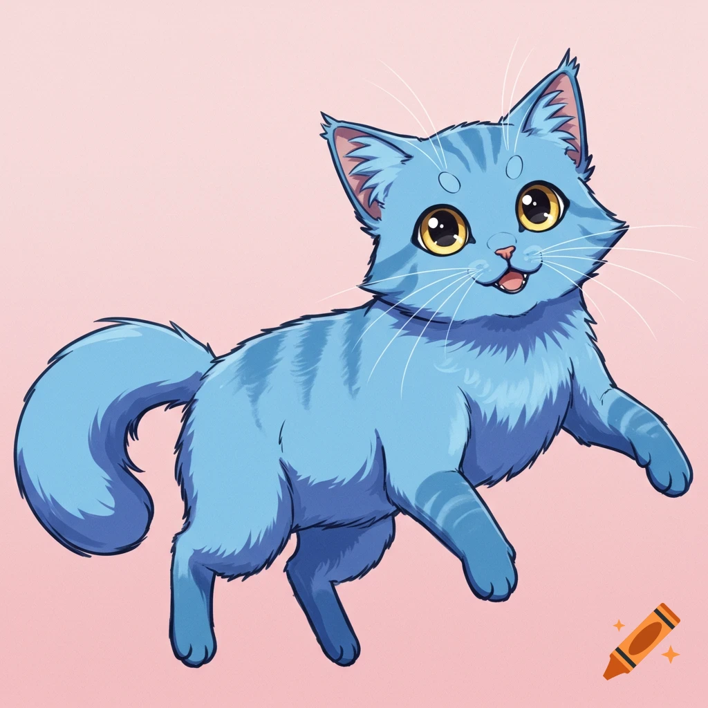 An anime illustration of a blue cat.
