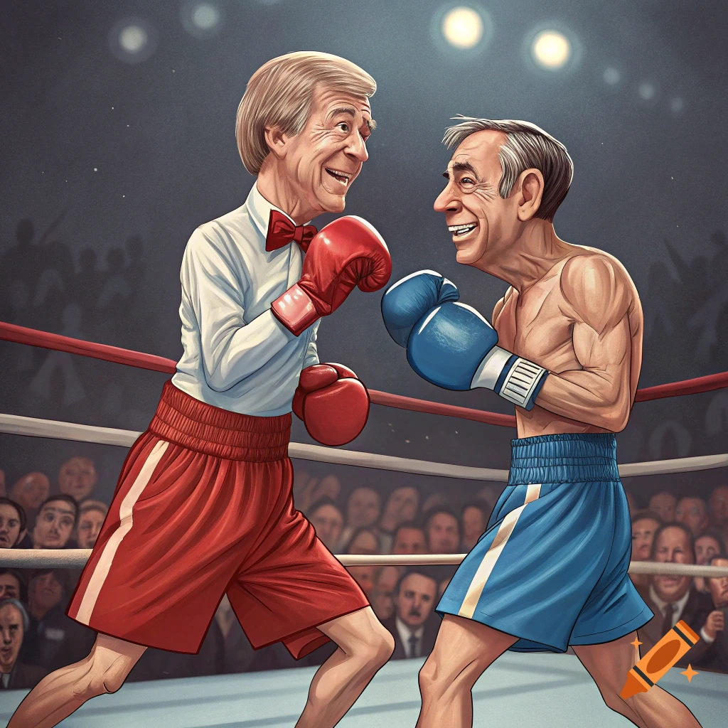 Cartoon of Jimmy Carter and Mr Rogers boxing in a ring.