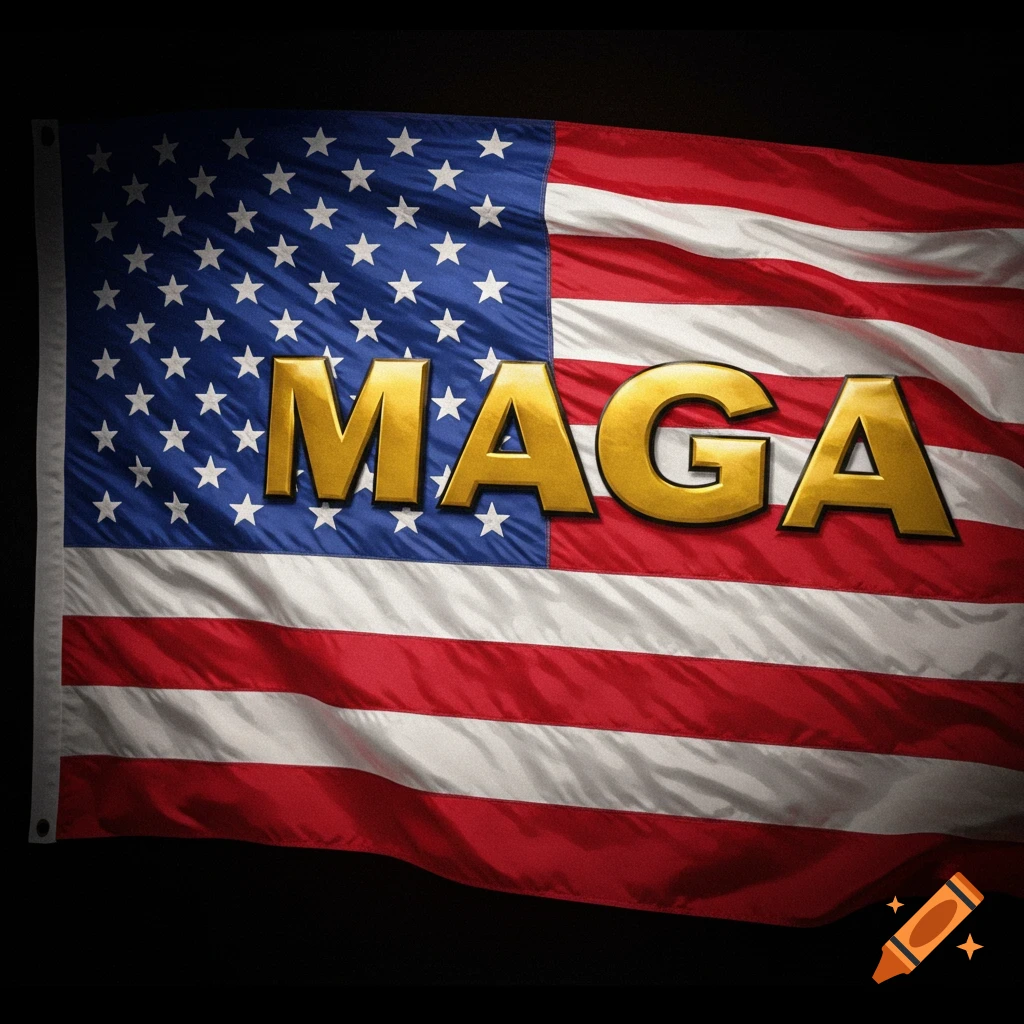 An American flag with MAGA in gold text