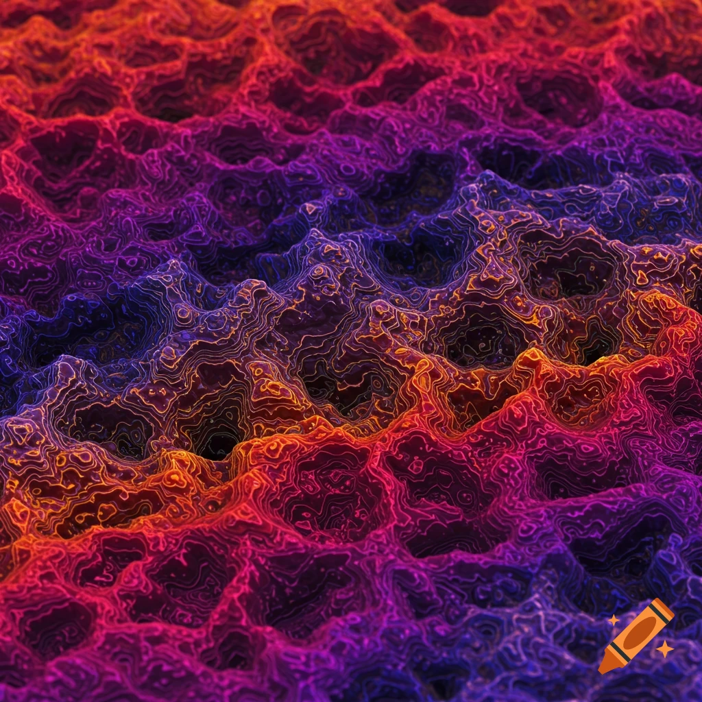 Abstract pattern resembling colorful topographical contour lines with a gradient.