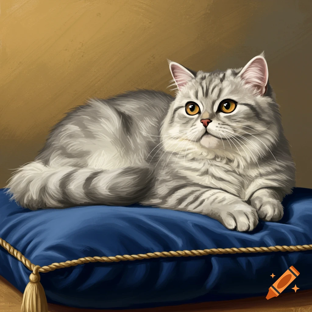 A grey and white cat lies on a blue pillow.