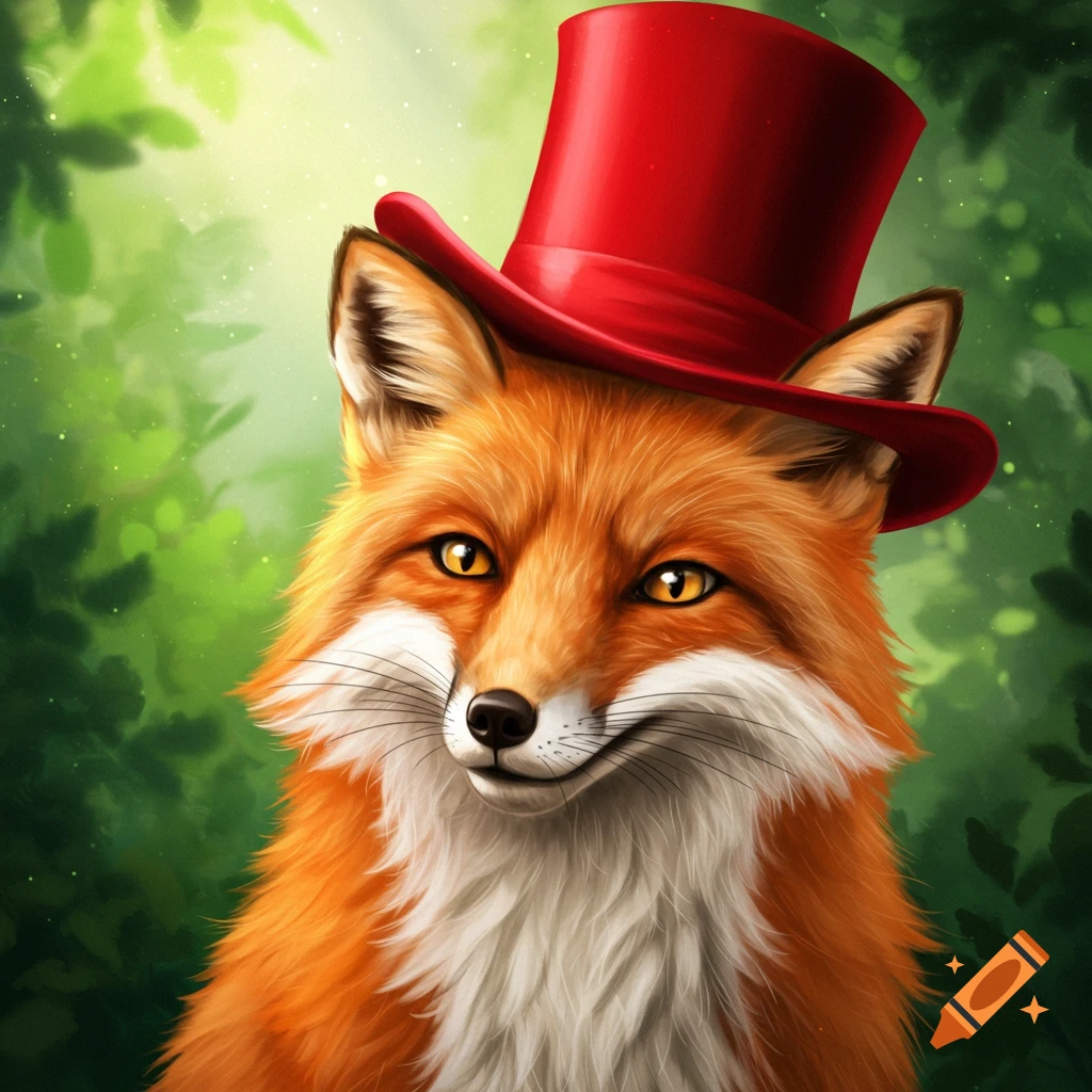 A fox wearing a red top hat
