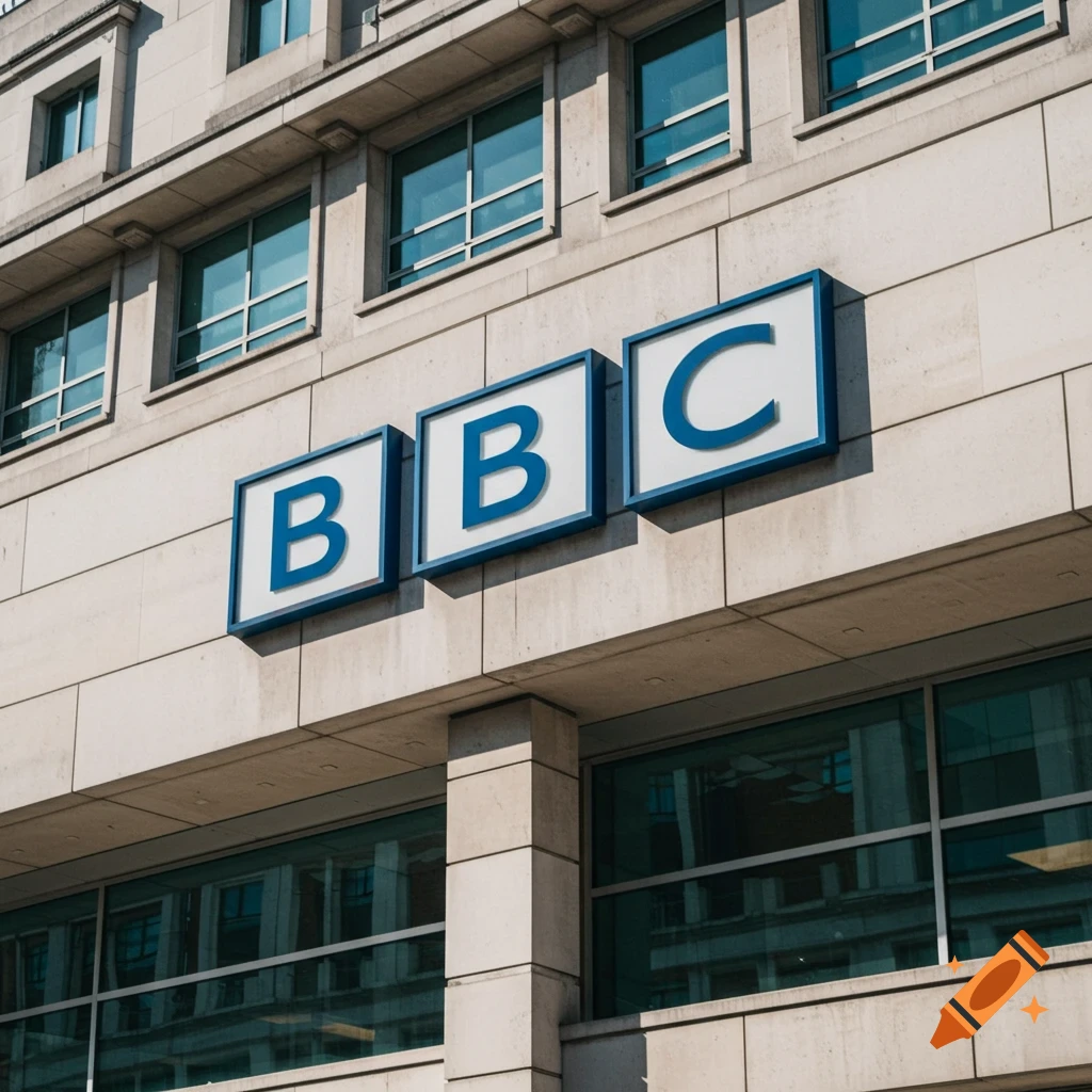 The BBC logo on the side of a building.