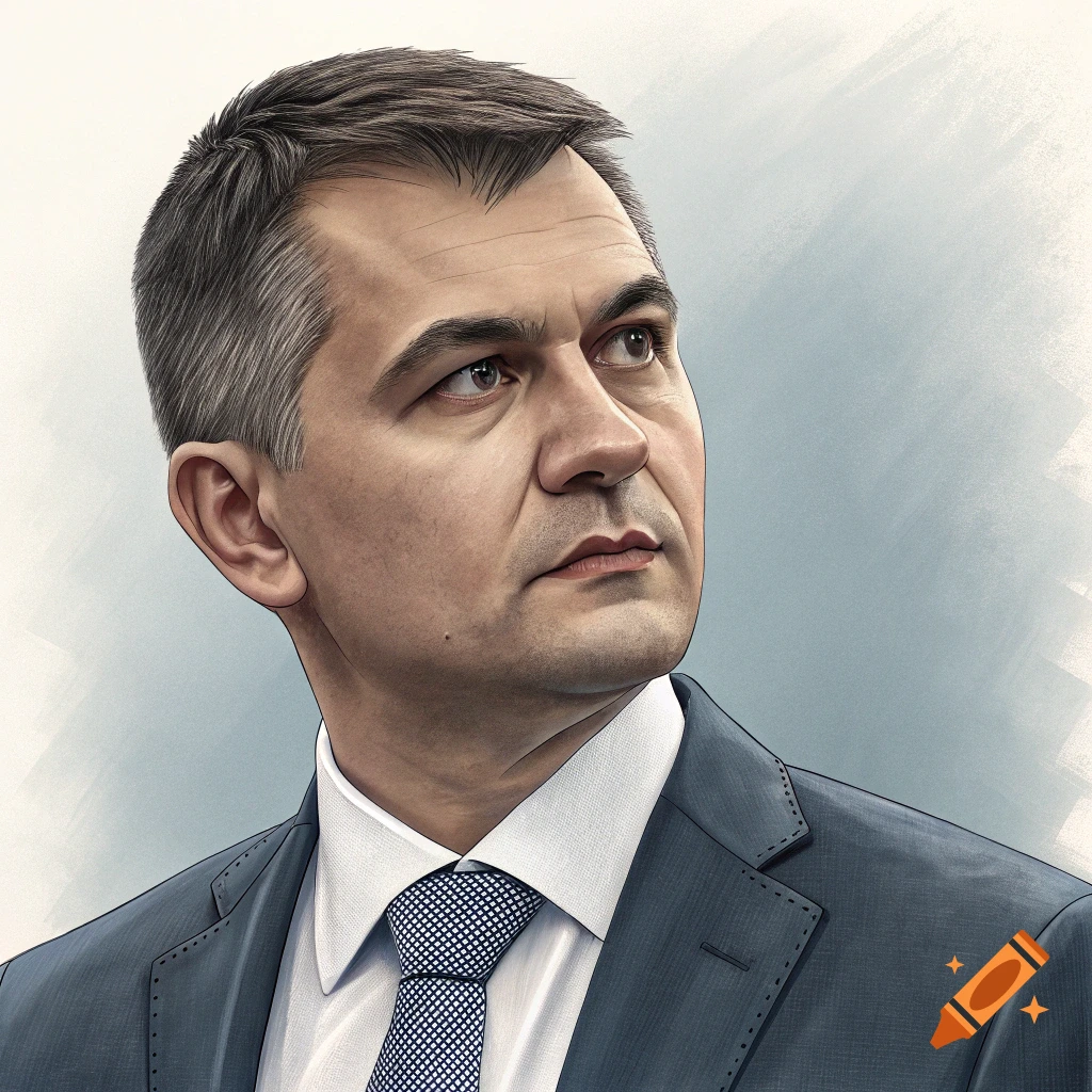 Illustration of a man in a suit looking up