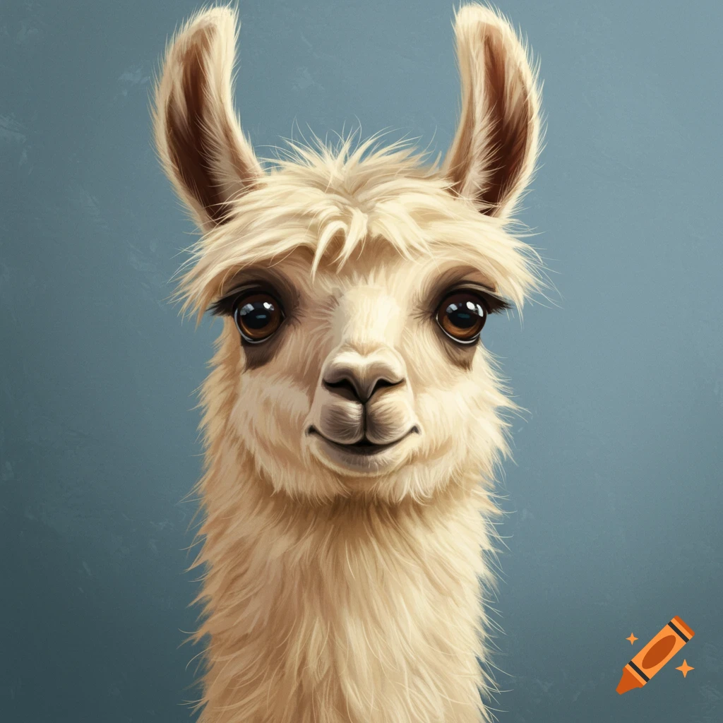 A close-up of a llama with a confused expression.