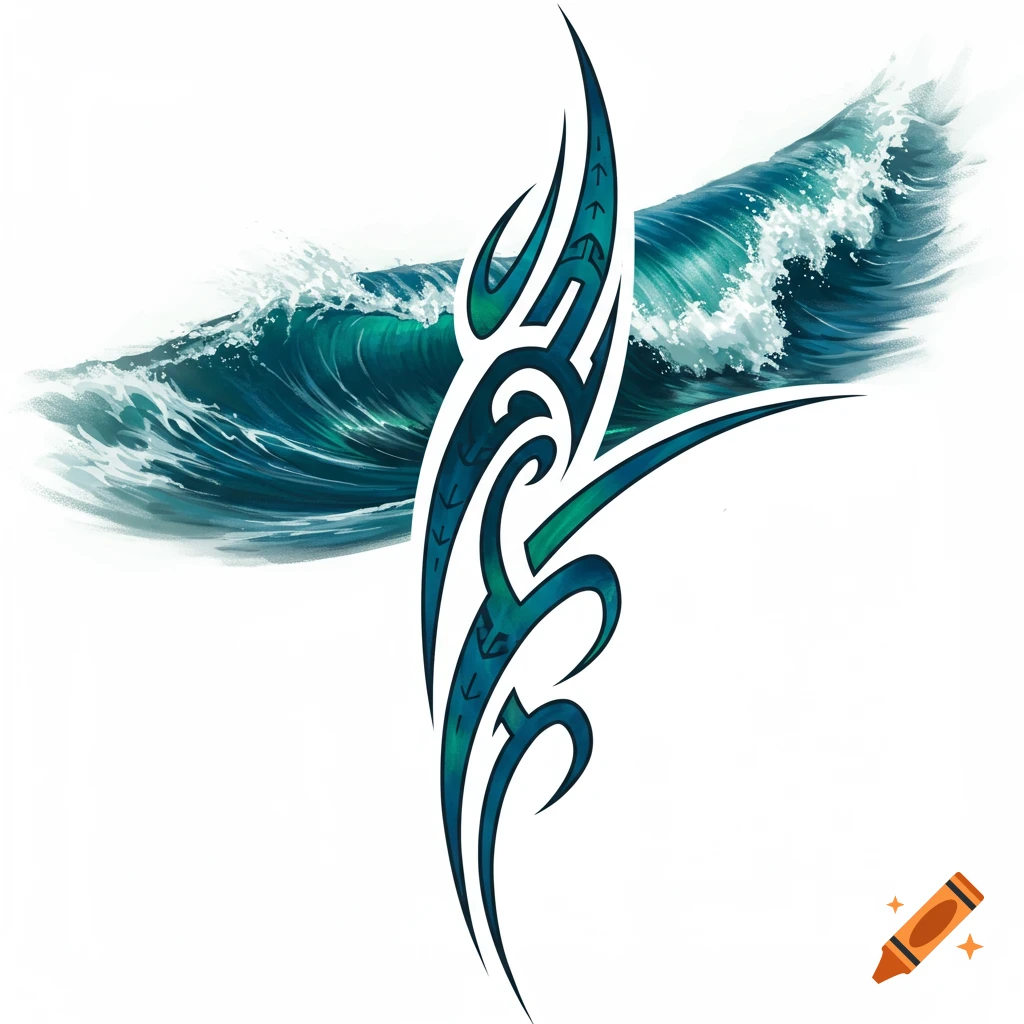 A tribal tattoo design featuring waves