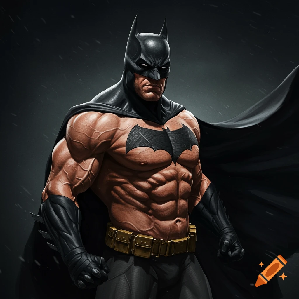 A very muscular Batman in a cape.
