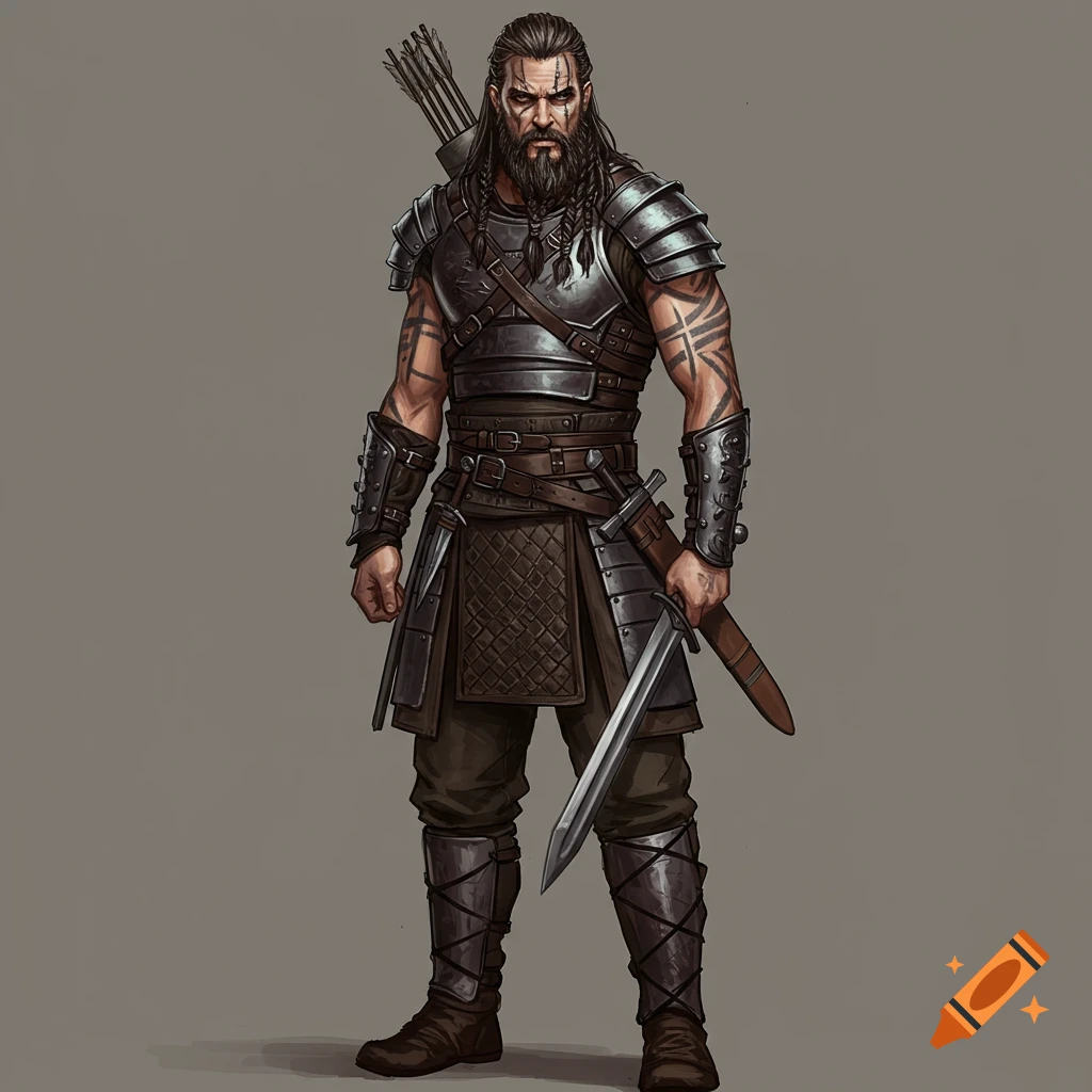 A fantasy warrior in armor holding a sword.