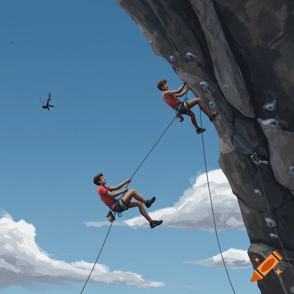 Two men rock climbing on a cliff
