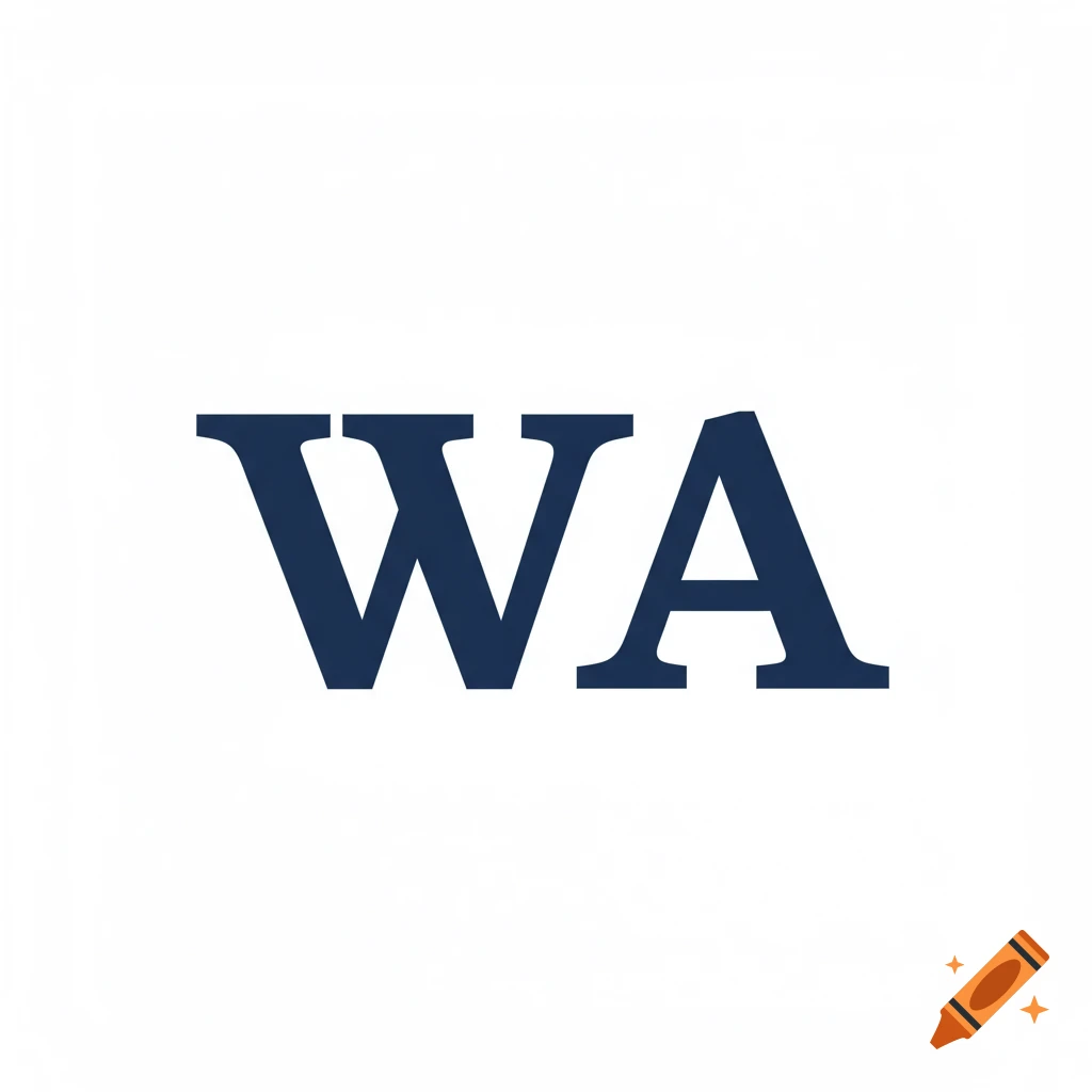 Logo featuring the letters WA in dark blue serif font on a white background.
