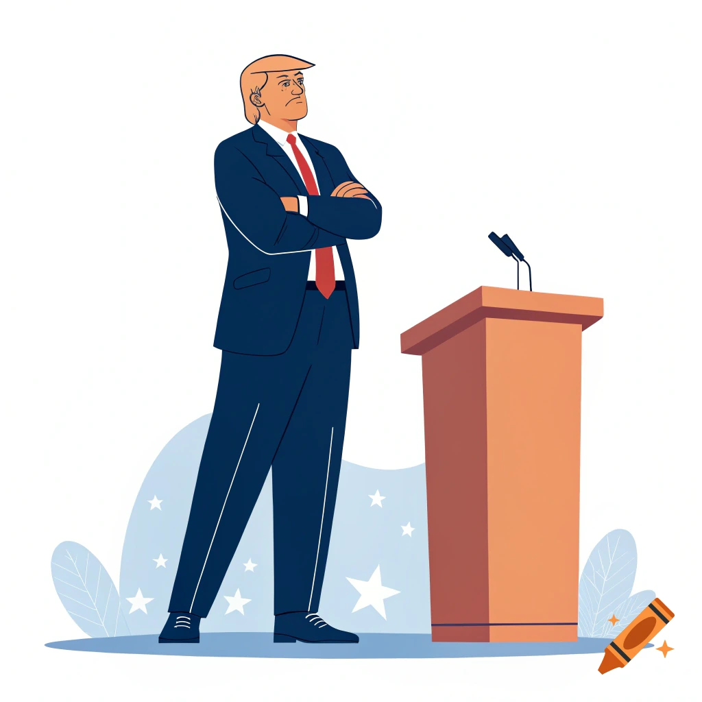 Vector illustration of a political figure standing at a podium.