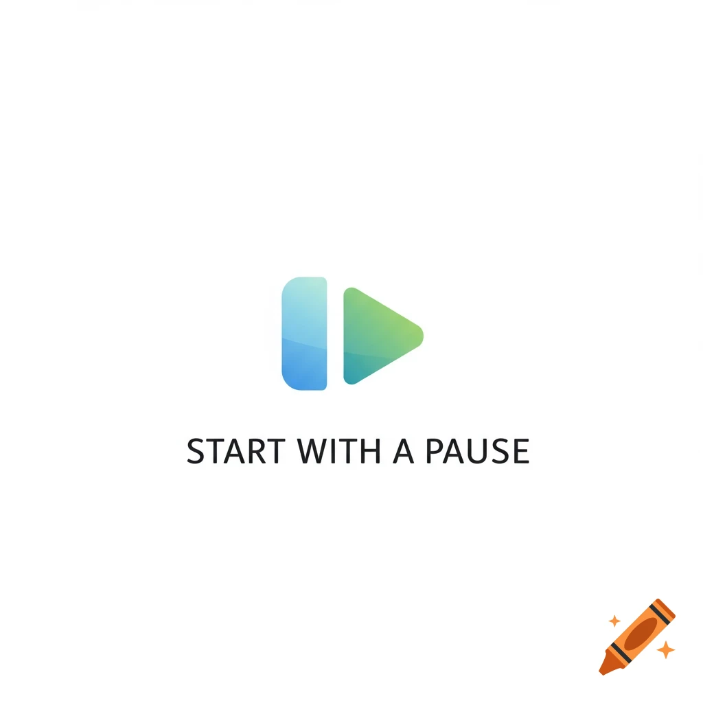 Logo with gradient play/pause icon and the text START WITH A PAUSE.