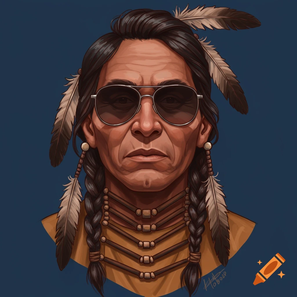 A Native American man is wearing sunglasses