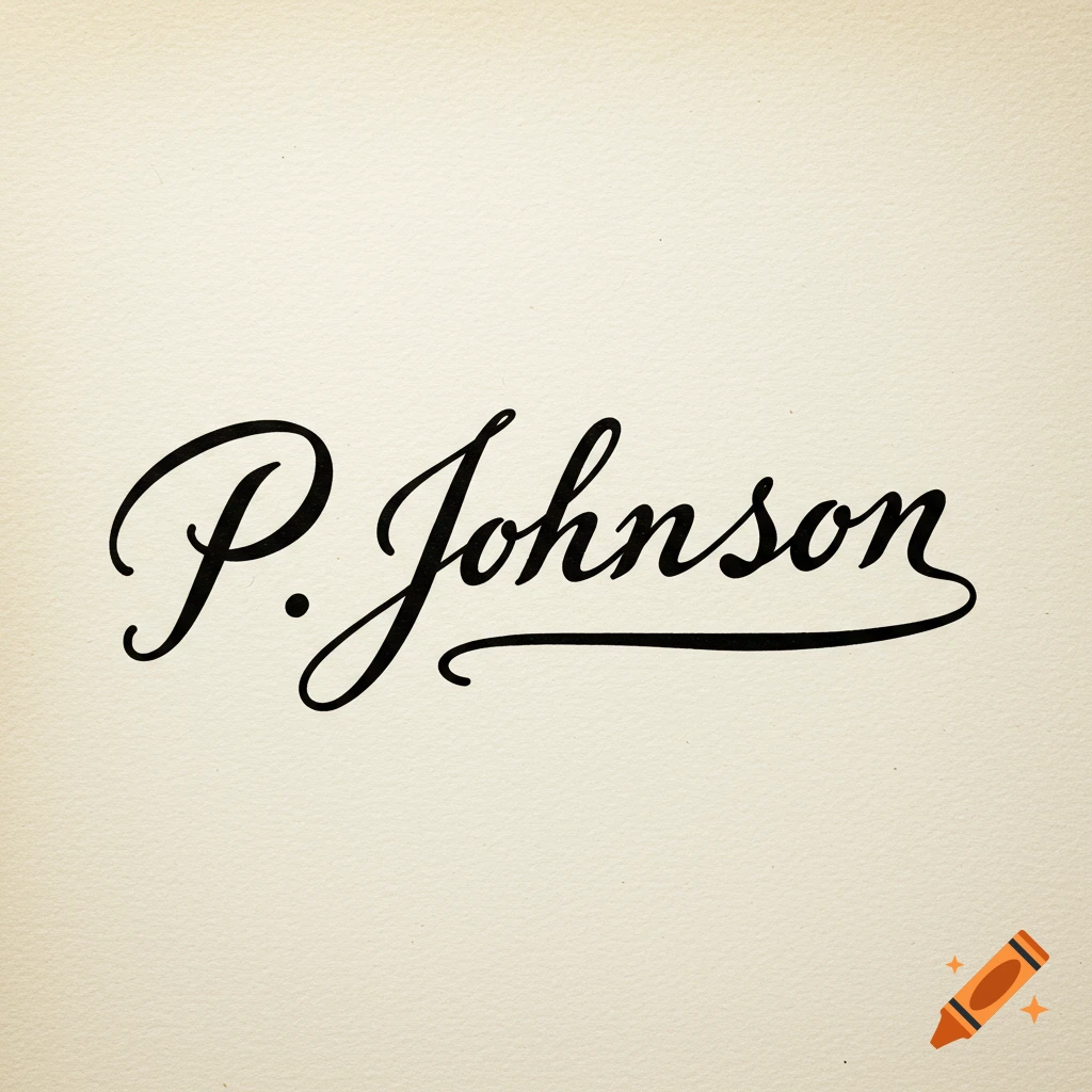 Black calligraphic script reads 'P. Johnson' on a light background with paper texture.