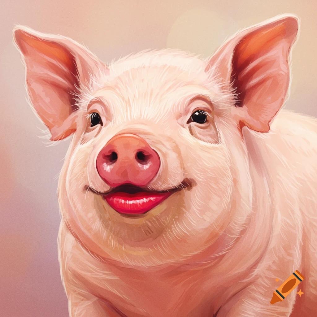 A pig wearing red lipstick