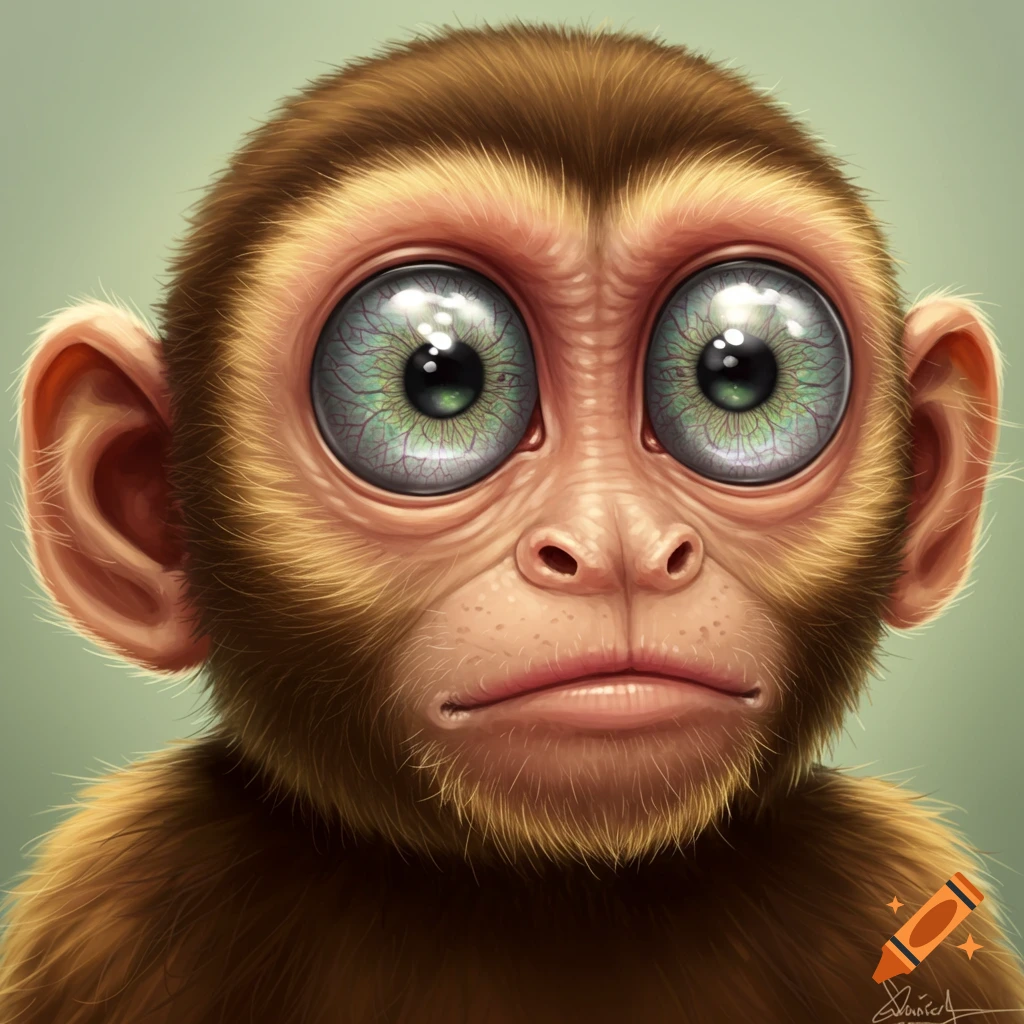 A monkey with huge green bug eyes staring forward.