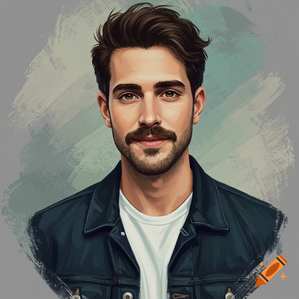 A portrait of a man with a beard and mustache wearing a dark jacket.