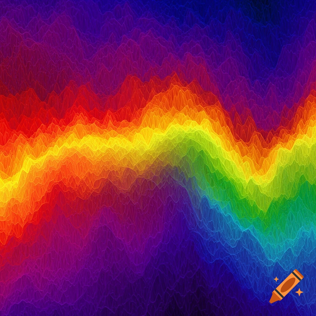 Abstract wave pattern with a rainbow gradient from red to blue.