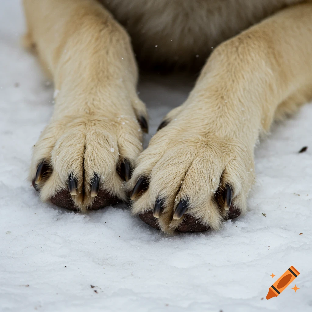 Close-up of furry paws on snow