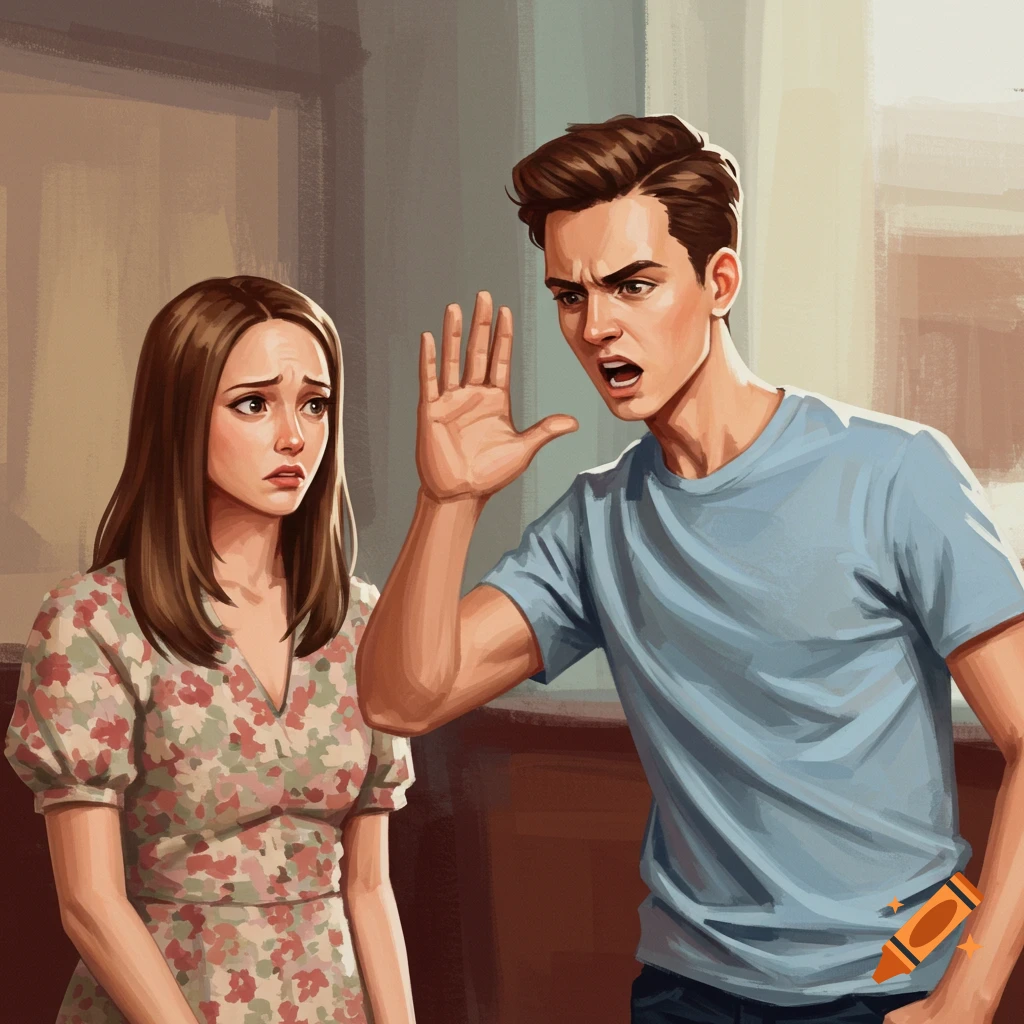 A man yells and gestures at an upset woman.