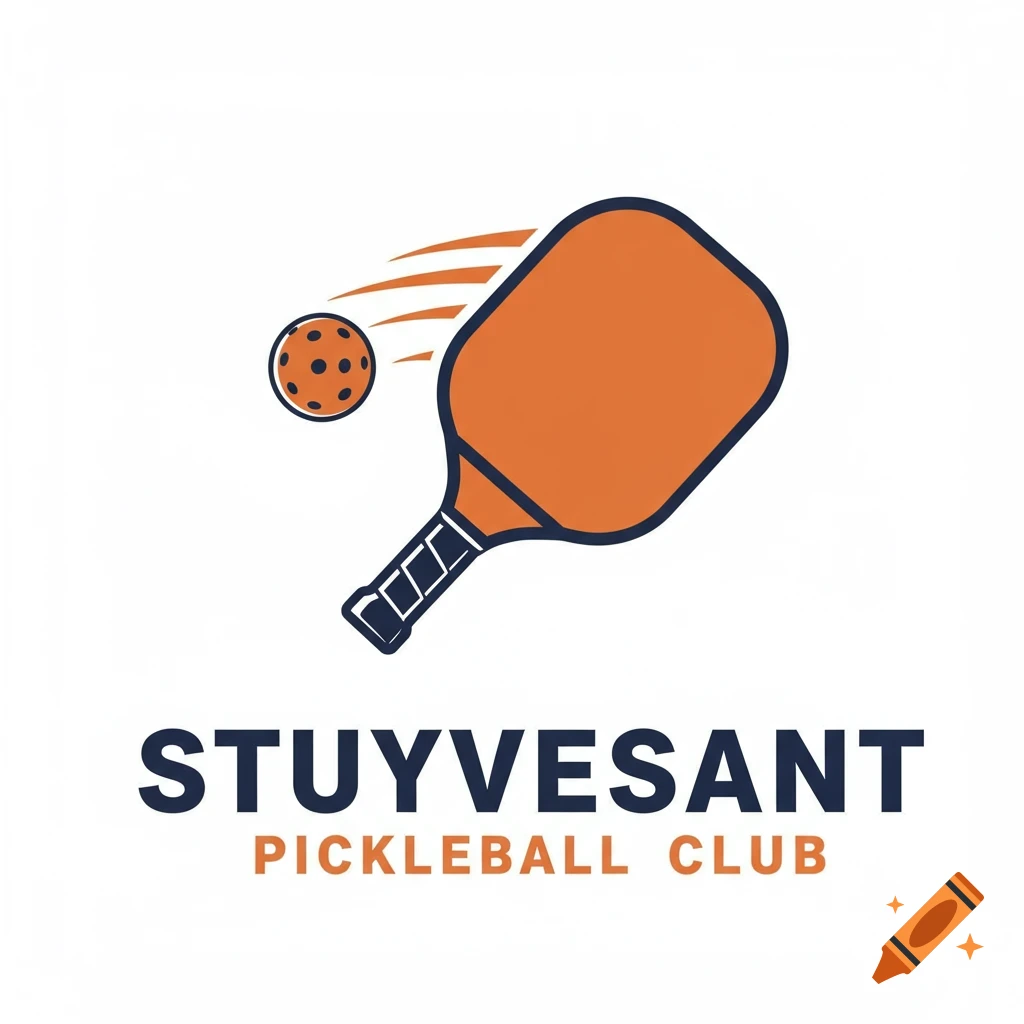 Logo for Stuyvesant Pickleball Club with paddle, ball, and text.