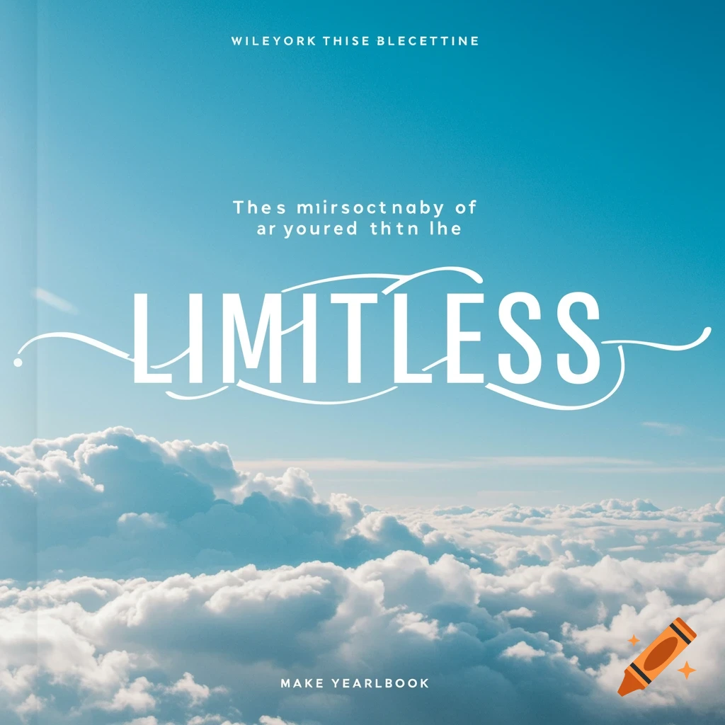 A light blue sky with fluffy white clouds and the large, flowy white text "LIMITLESS" across the middle.