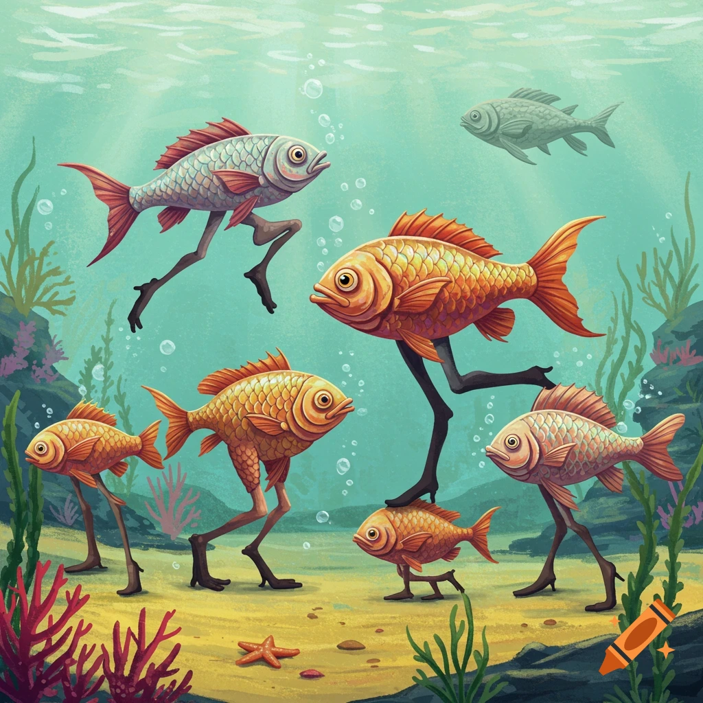 Fish with legs walking on the ocean floor