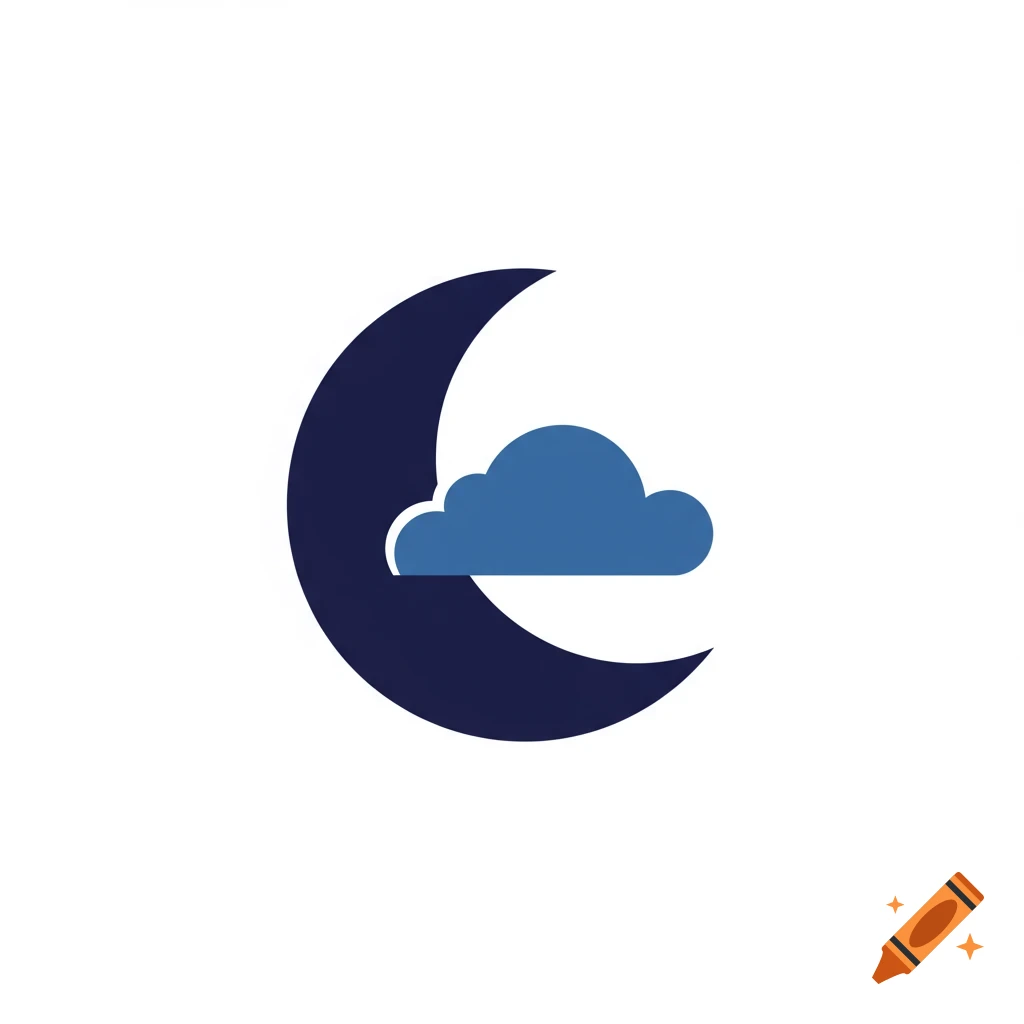 A dark blue crescent moon and a blue cloud overlap in a minimalistic logo design.