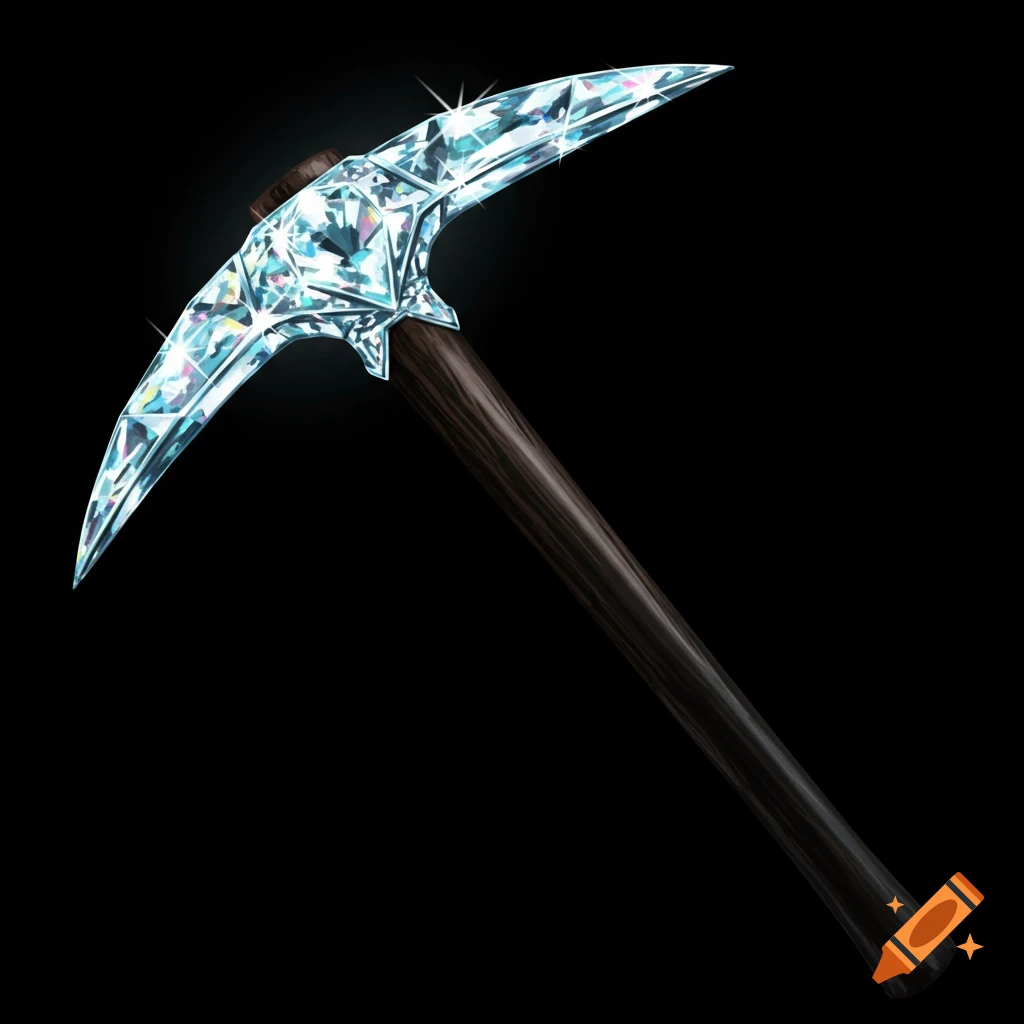 A shiny diamond pickaxe on a black background.