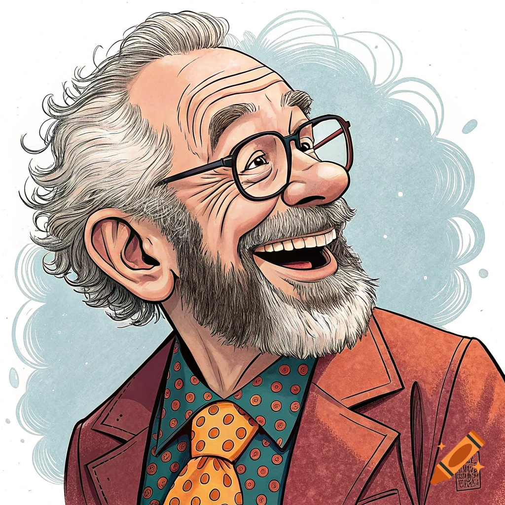 Cartoon caricature of a man laughing