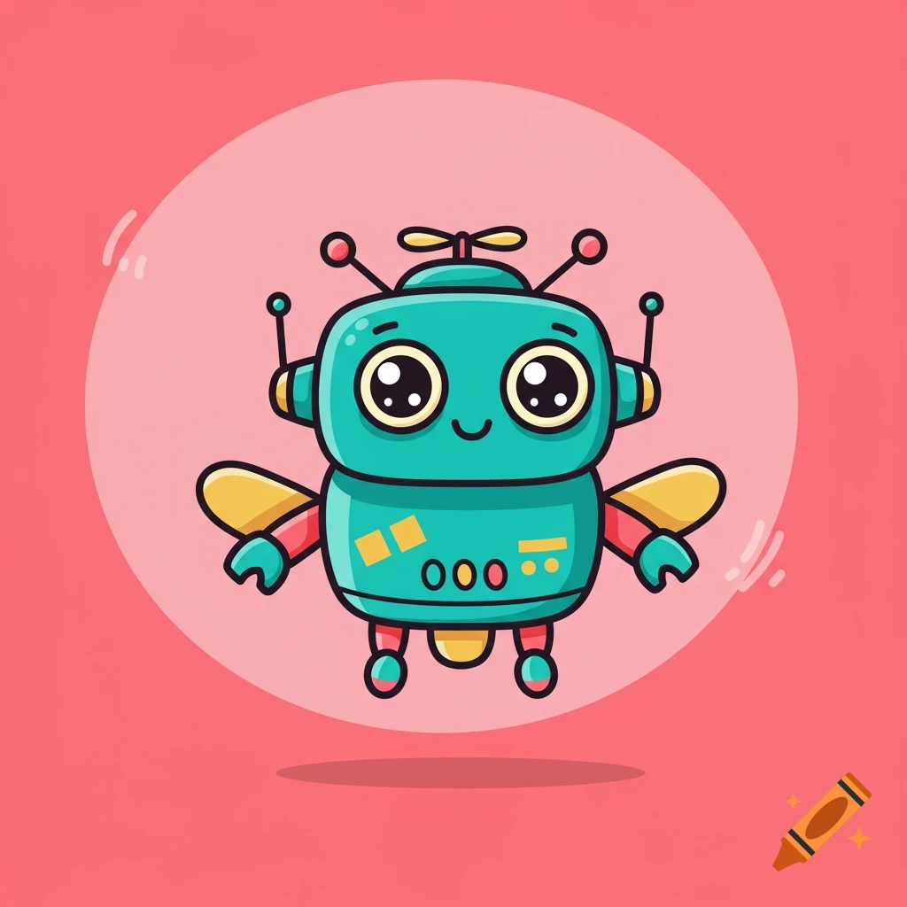A cute cartoon robot flying in flat design style