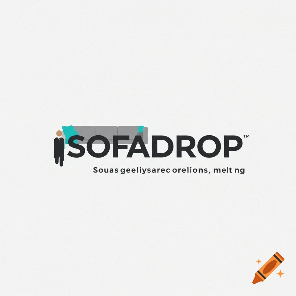 Logo for SofaDrop featuring a person icon and a sofa graphic. Modern, sleek style.