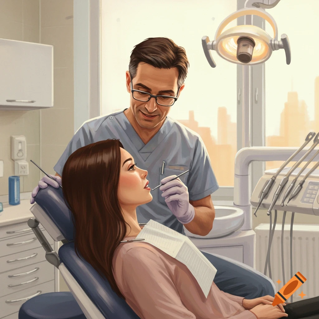 A woman getting a check-up at the dentist's office.
