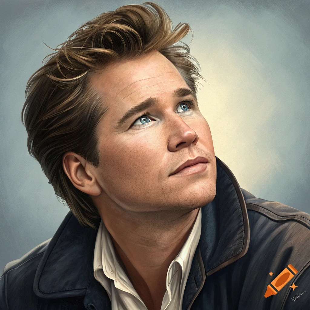 Realistic portrait of a man looking upwards
