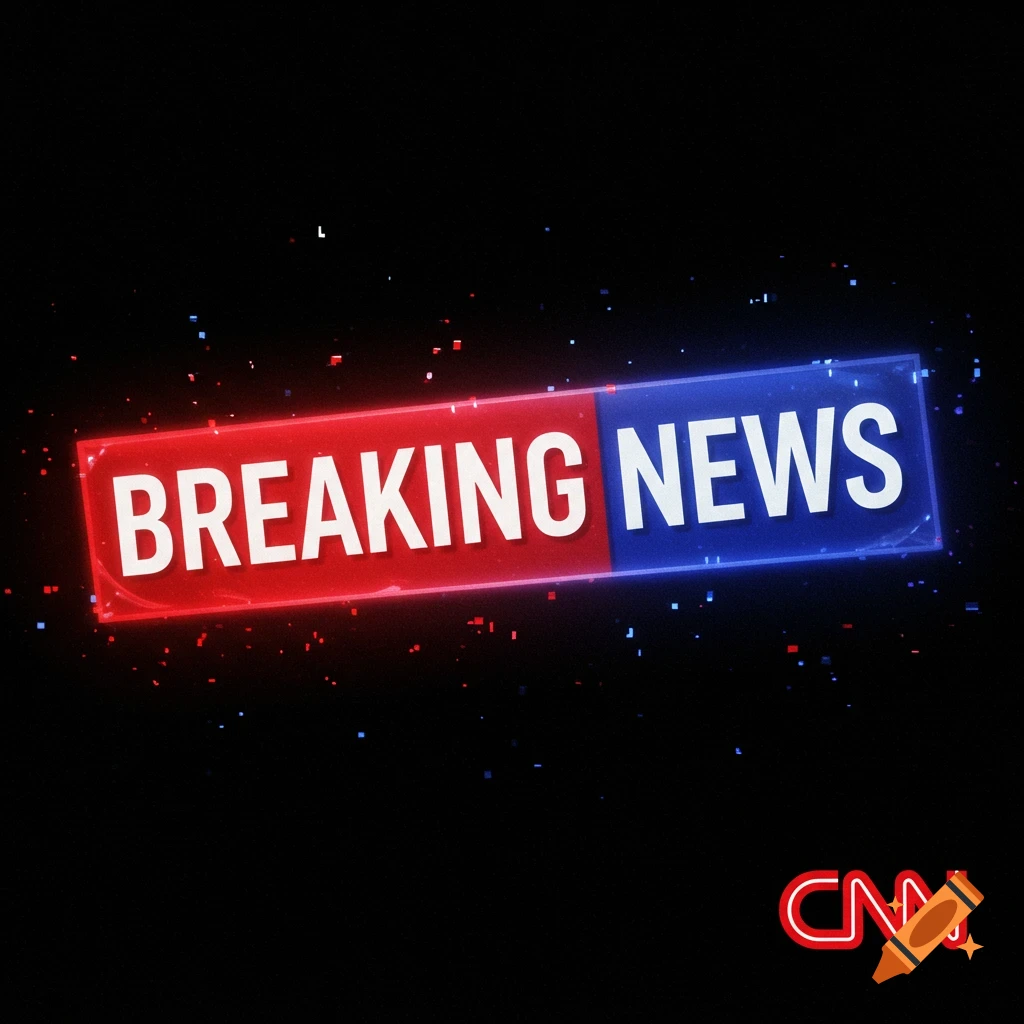 A red and blue graphic banner with "BREAKING NEWS" text and a CNN logo.