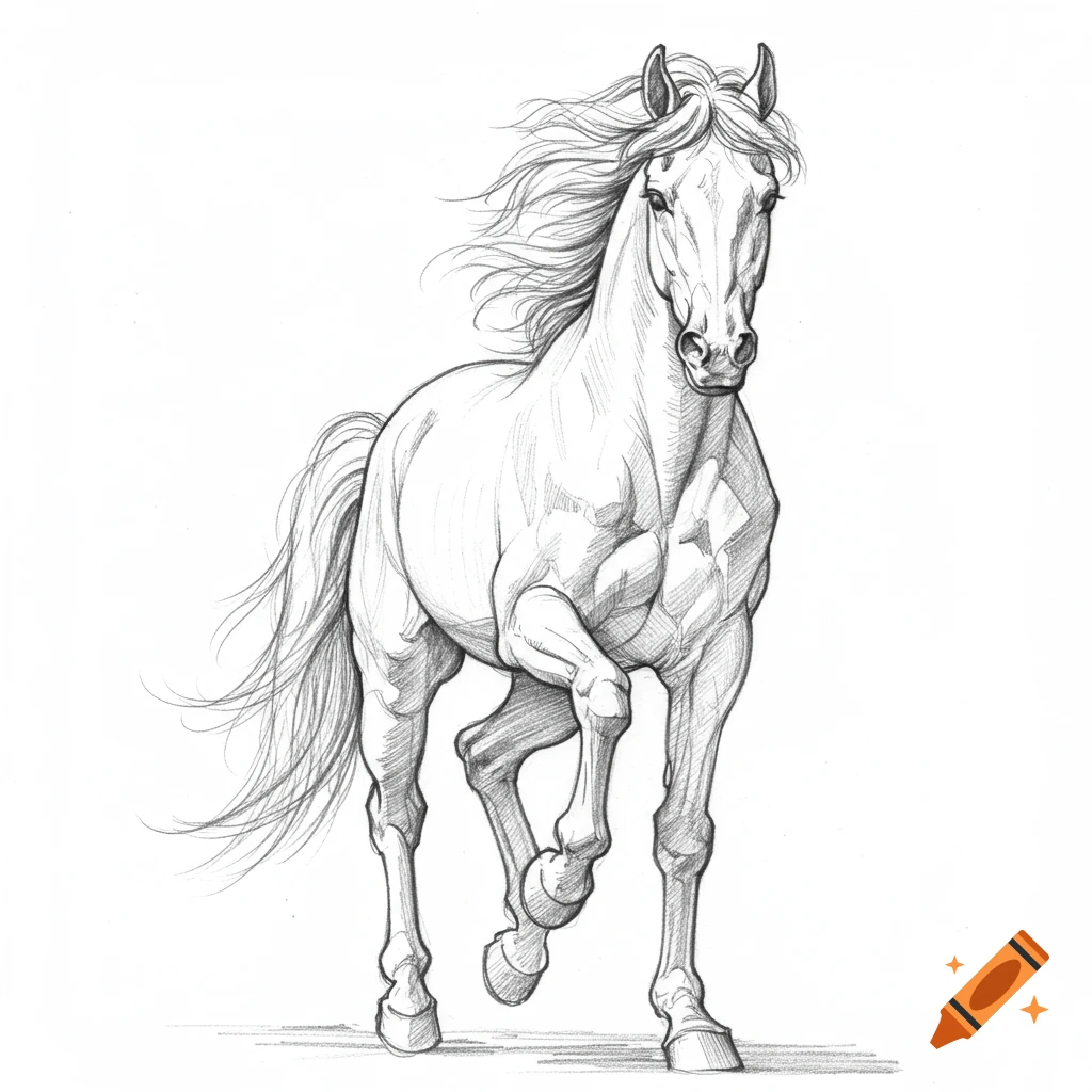 Pencil sketch of a horse galloping forward