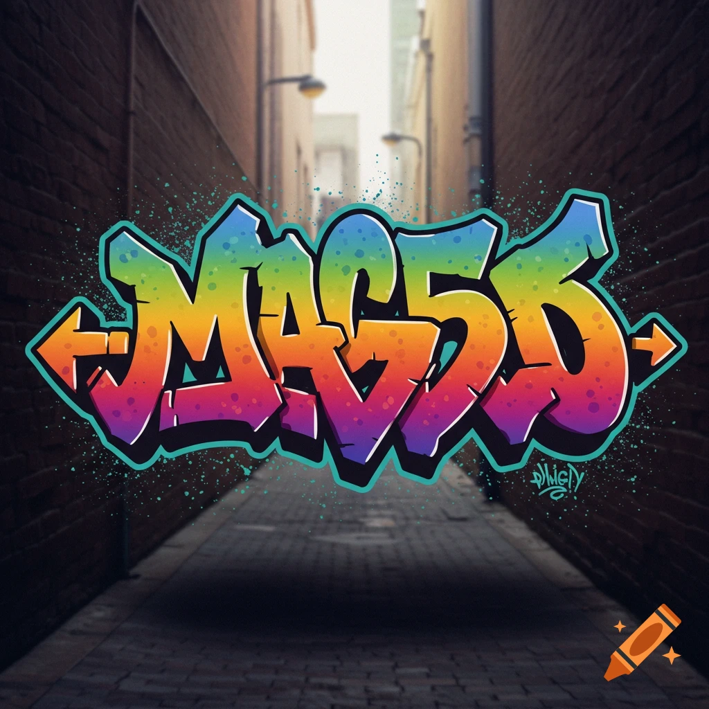 Colorful graffiti tag in an urban alleyway.