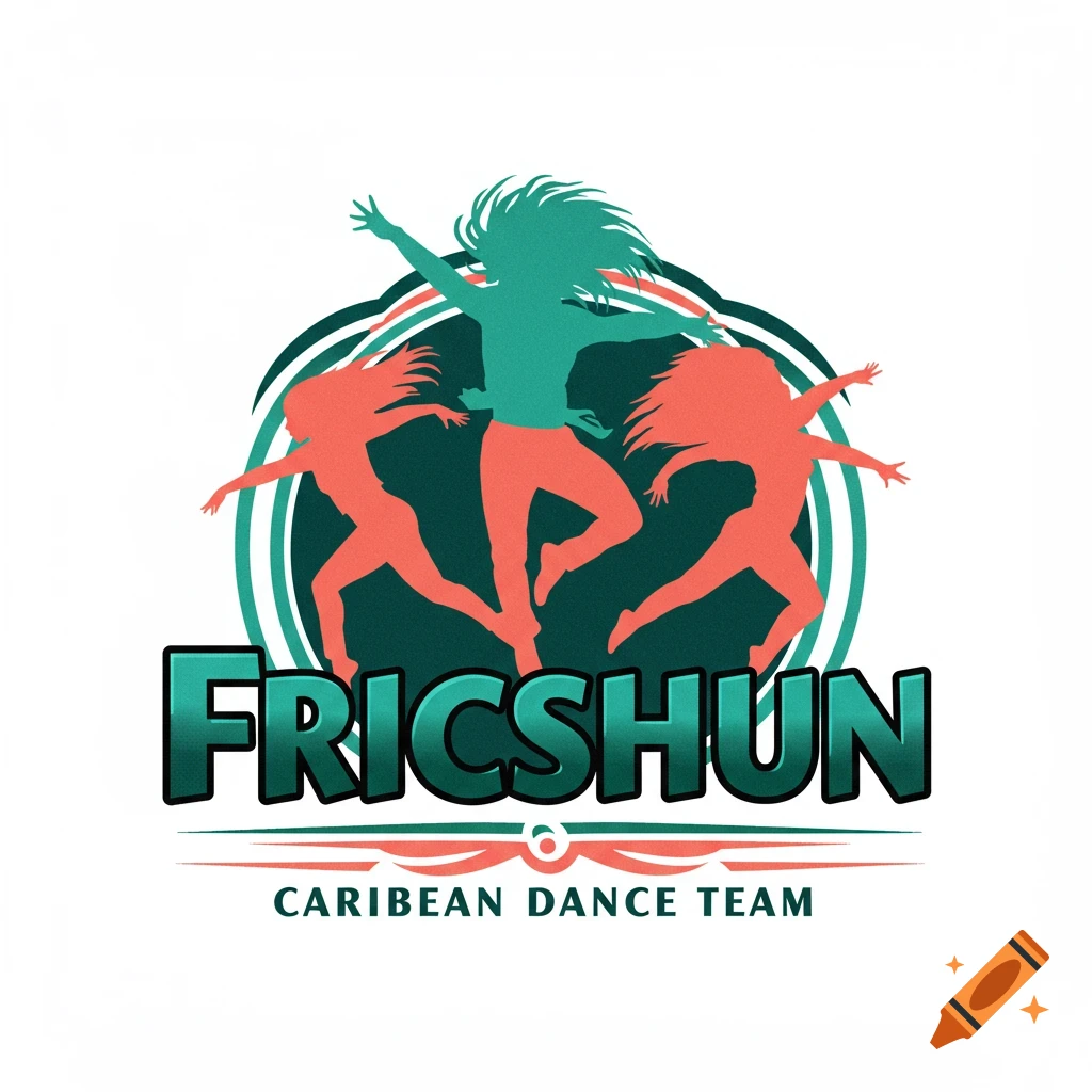 Logo with silhouettes of dancers and text 'Fricshun Caribbean Dance Team'