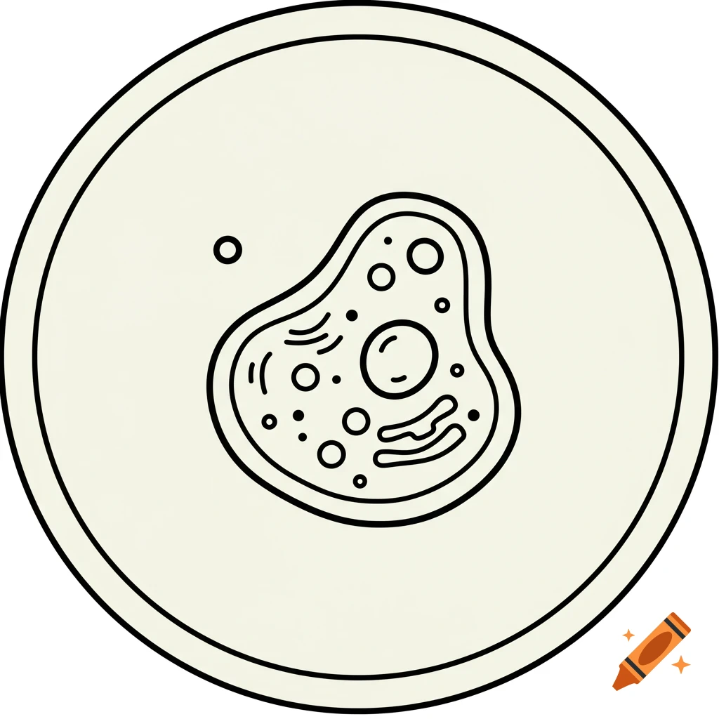 Outline illustration of a cell inside a circle.