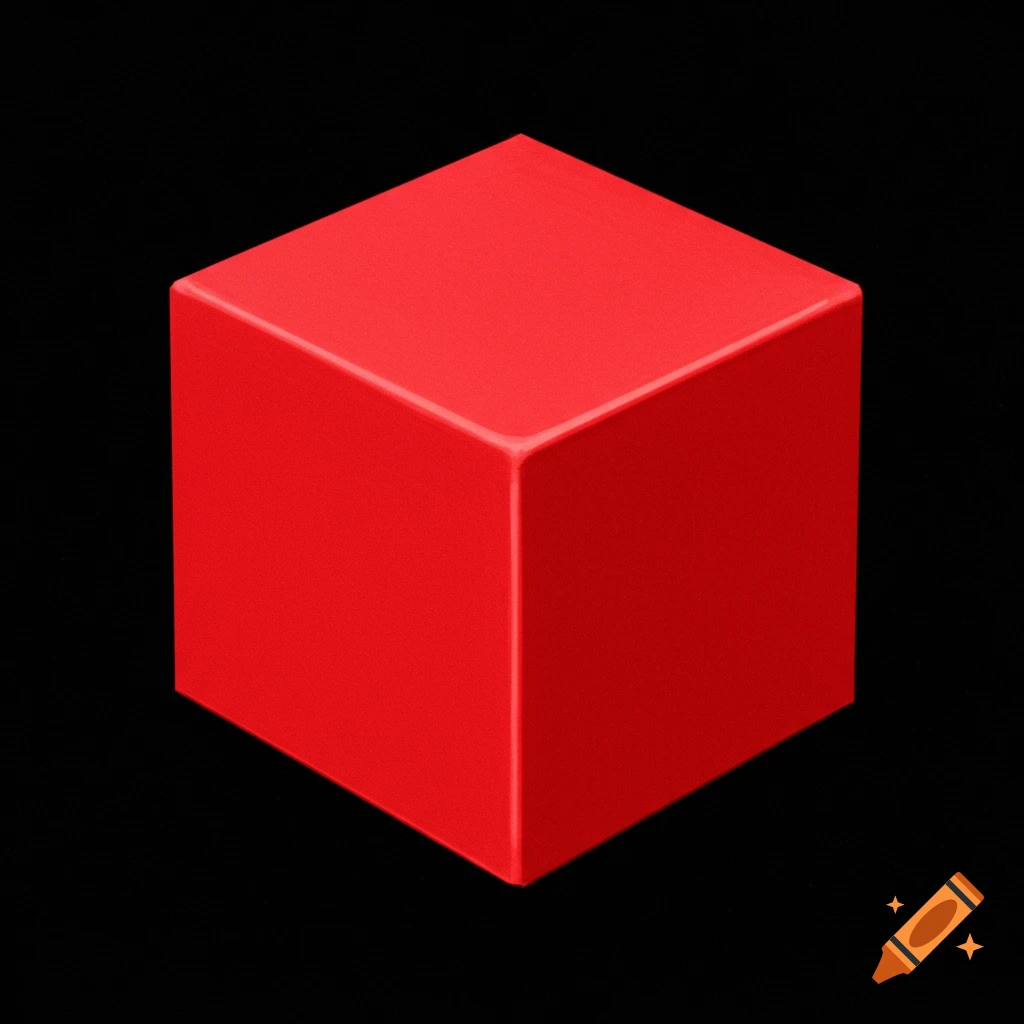 A bright red cube on a black background.