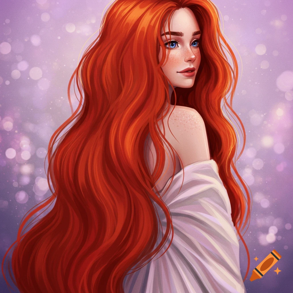 A red-haired woman looking back over her shoulder
